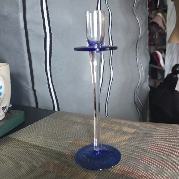 VINTAGE 90's DAYTON HUDSON Cobalt Blue Crystal Retro Candle Holder - Picture 4 of 11